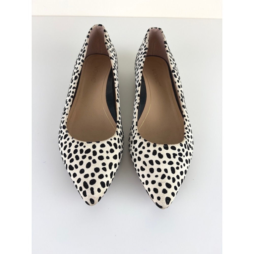 Vionic Lena Spot Calf Hair Pointed Toe Flats Black White Animal Print Size 7